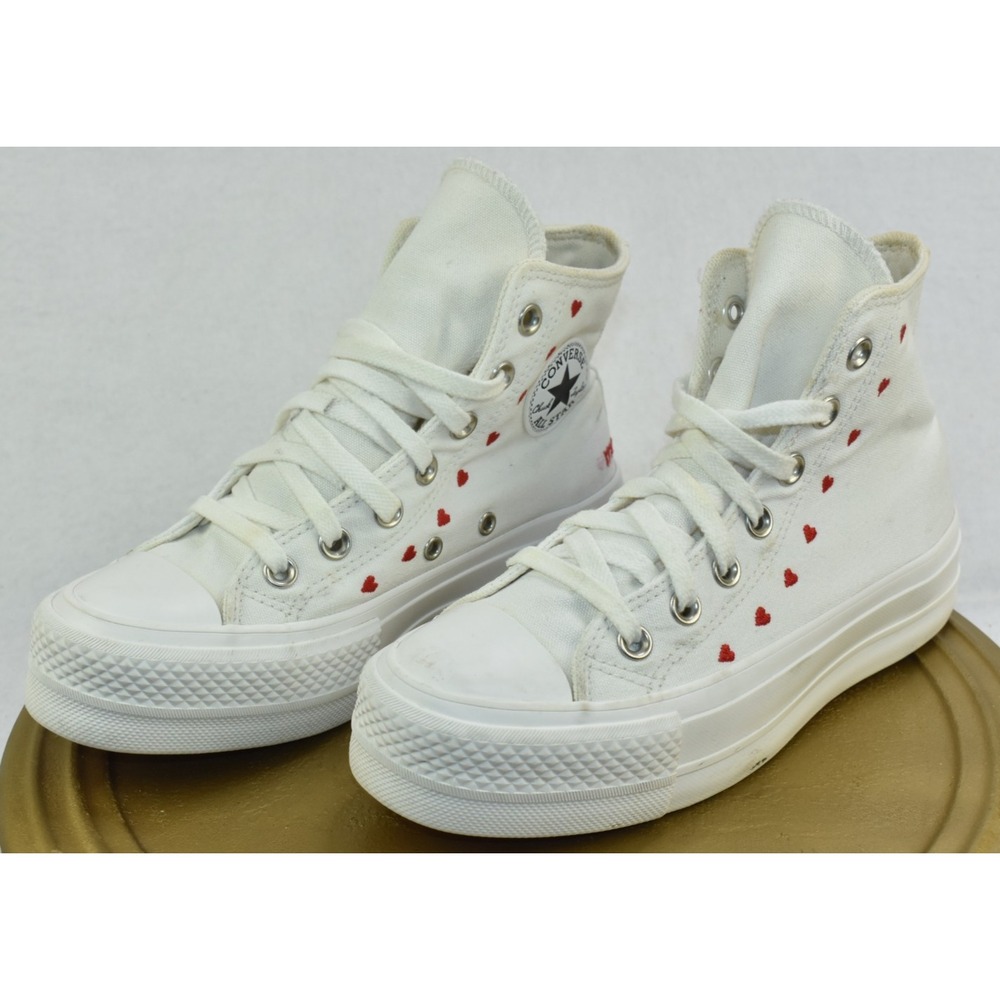 Converse Chuck Taylor High Top All-Star Size 5 White Platform Hearts Sneakers